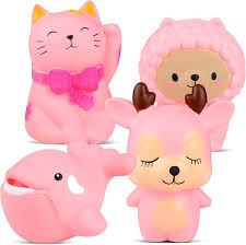 Conjunto de 4 Juguetes Squishy Kawaii de Animales Rosa - VICTERR